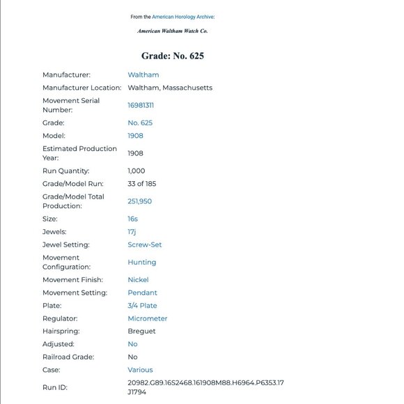 Waltham 1908 Grade No 625 Pocket Watch Working Movement & Chain (Parts / Repair) - Picture 16 of 16